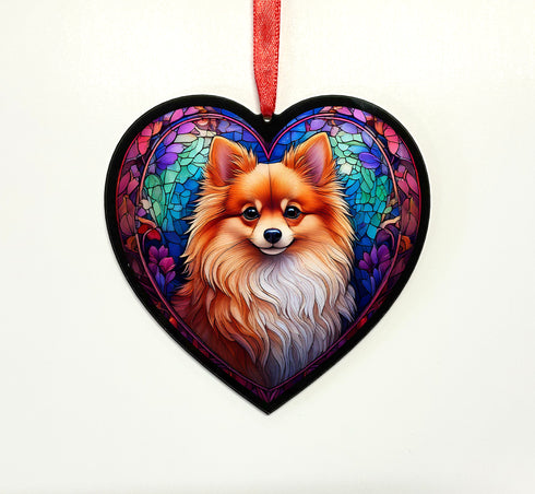 Pomeranian Stained Glass Effect Heart Suncatcher